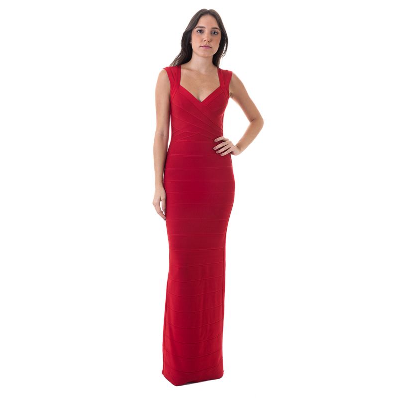 Vestido-Estrella-Herve-Leger-Bandagem-Longo-Vermelho