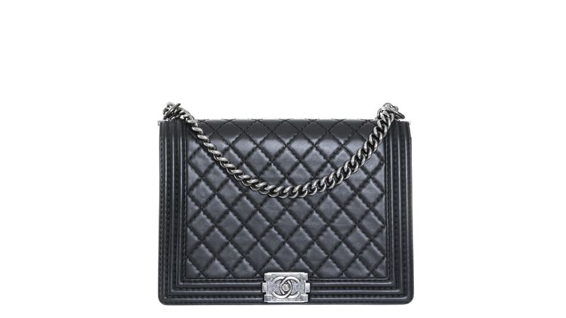 Bolsa Chanel Boy Grande Couro Preto Brecho de luxo Prettynew