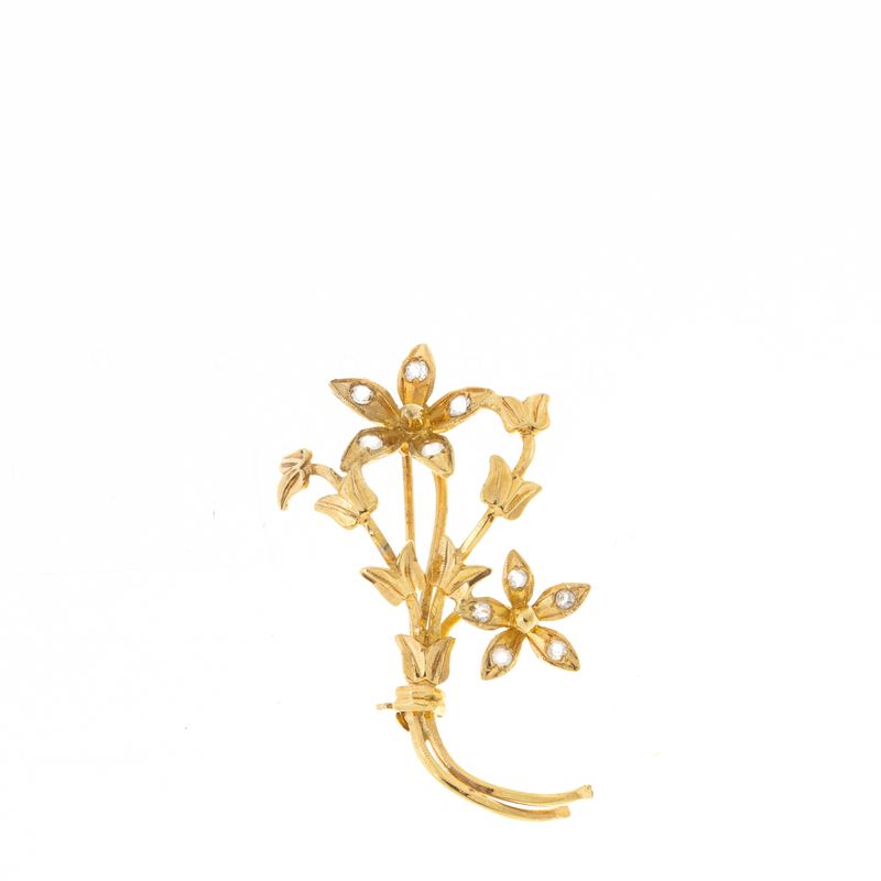 Broche-Vintage-Dourado-Ramo-de-Flores-com-Strass