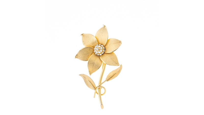 Broche Vintage Flor Dourada com Strass | Brechó de luxo - Prettynew