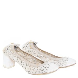 Sapato Chanel Elástico Crochê Branco