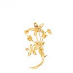 Broche-Vintage-Dourado-Ramo-de-Flores-com-Strass