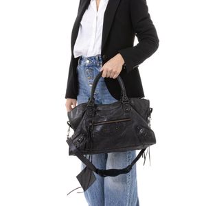 Bolsa Balenciaga Motocross Couro Preta