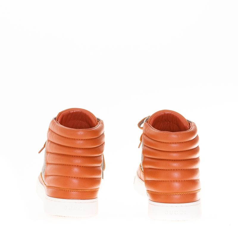 Tenis-Gucci-Cano-Alto-Canvas-GG-Supreme-e-Couro-Laranja