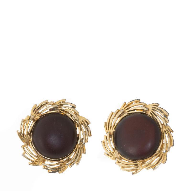 Brinco-de-Pressao-Vintage-Acetato-Marrom-com-Moldura-Dourada