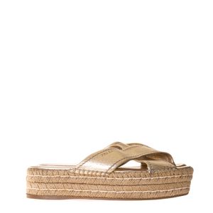 Sandália Prada Spadrille Couro Dourado