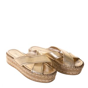 Sandália Prada Spadrille Couro Dourado