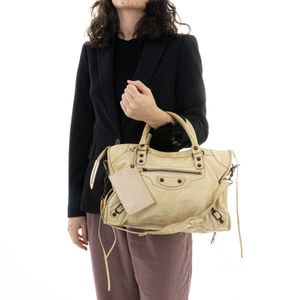 Bolsa Balenciaga Motocross Couro Bege