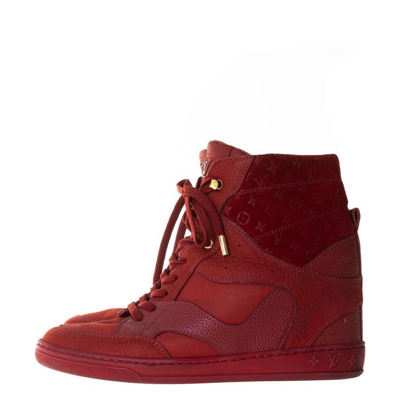 Tenis-Plataforma-Louis-Vuitton-Couro-e-Camurca-Vermelho