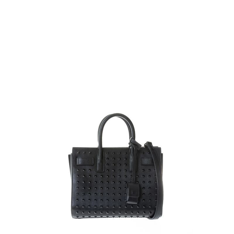 Bolsa-Saint-Laurent-Sac-de-Jour-Pequena-Couro-Preto-com-Tachas