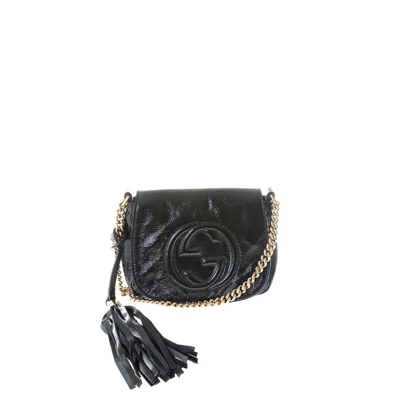 Bolsa-Gucci-Soho-Flap-Crossbody-Pequena-Verniz-Preto