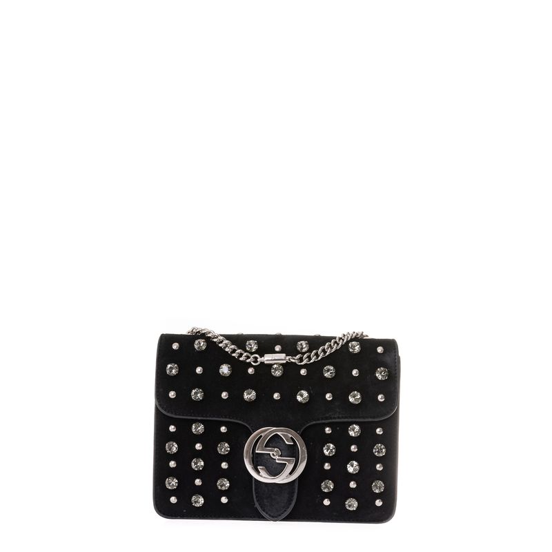 Bolsa-Gucci-Interlocking-Camurca-Preto-com-Pedraria