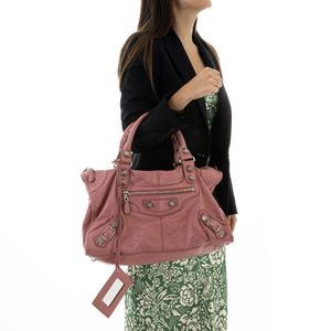 Bolsa Balenciaga Motocross Classic Work Couro Rosa