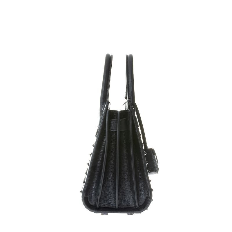 Bolsa-Saint-Laurent-Sac-de-Jour-Pequena-Couro-Preto-com-Tachas
