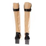 Bota-Chanel-Bicolor-Couro-Bege-Verniz-Preto