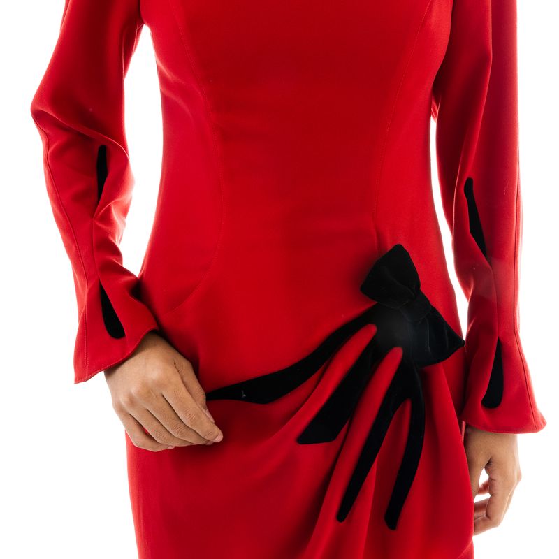 Vestido-Thierry-Mugler-Vintage-Vermelho-com-Laco-Preto