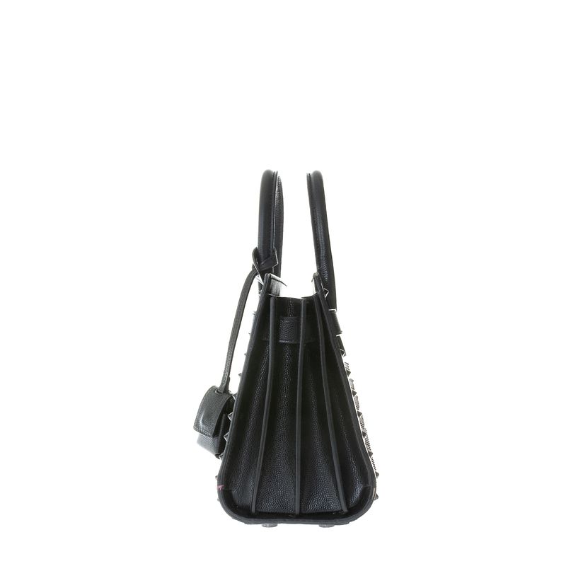 Bolsa-Saint-Laurent-Sac-de-Jour-Pequena-Couro-Preto-com-Tachas