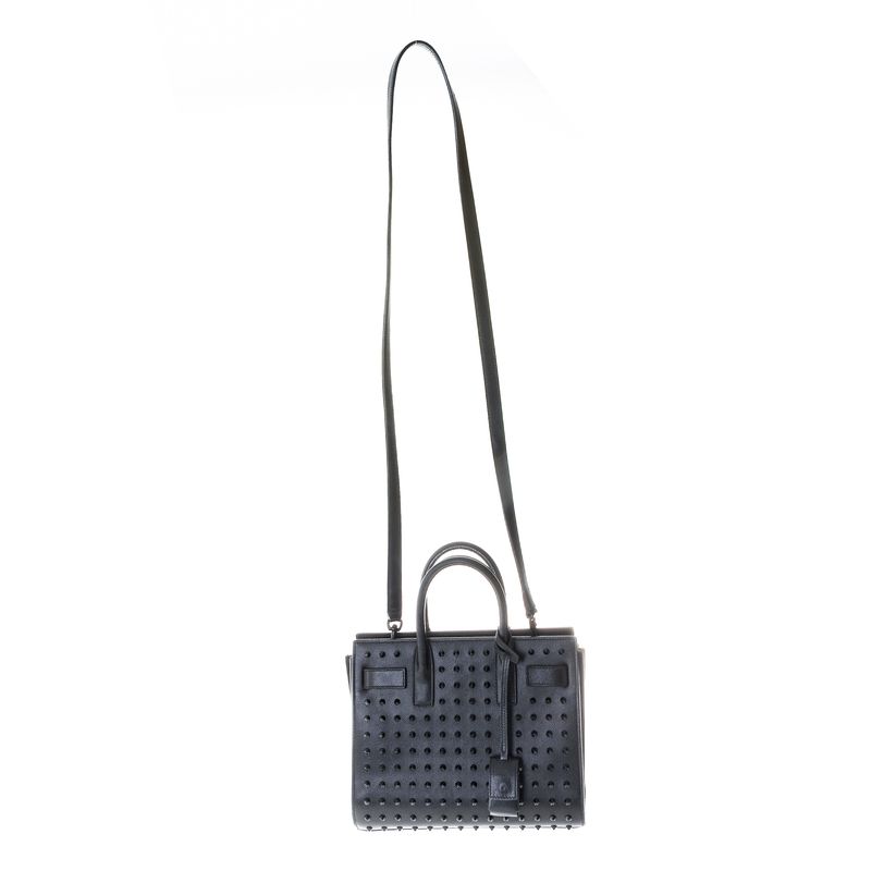 Bolsa-Saint-Laurent-Sac-de-Jour-Pequena-Couro-Preto-com-Tachas