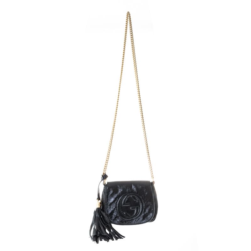 Bolsa-Gucci-Soho-Flap-Crossbody-Pequena-Verniz-Preto