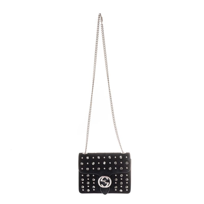 Bolsa-Gucci-Interlocking-Camurca-Preto-com-Pedraria