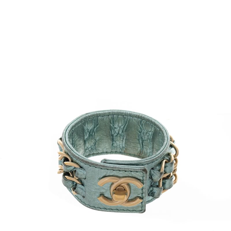 Bracelete-Chanel-Couro-e-Corrente-Azul