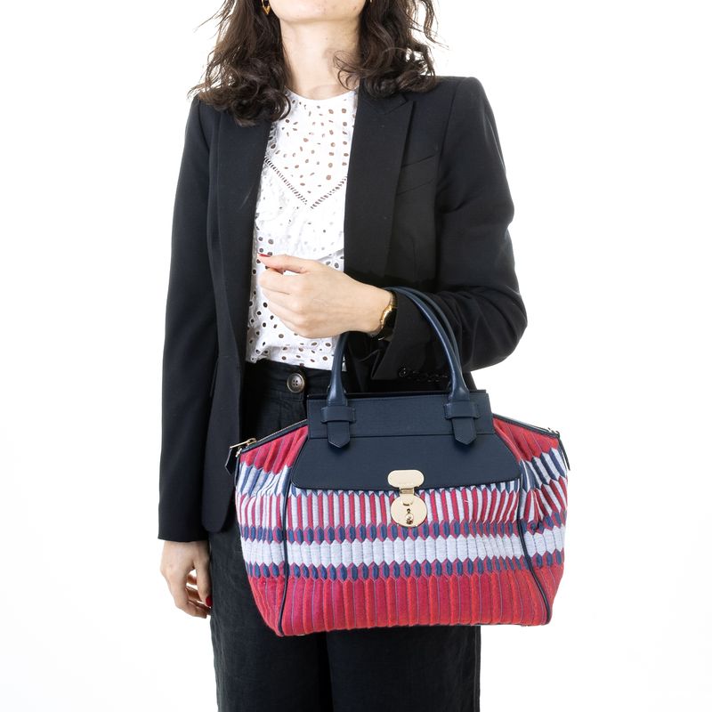 Bolsa-Giorgio-Armani-Tecido-Vermelho-Couro-Azul-Marinho