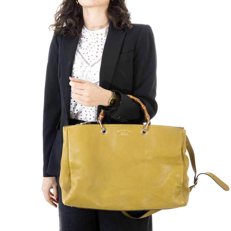 Bolsa-Gucci-Bamboo-Shopper-Tote-Couro-Verde
