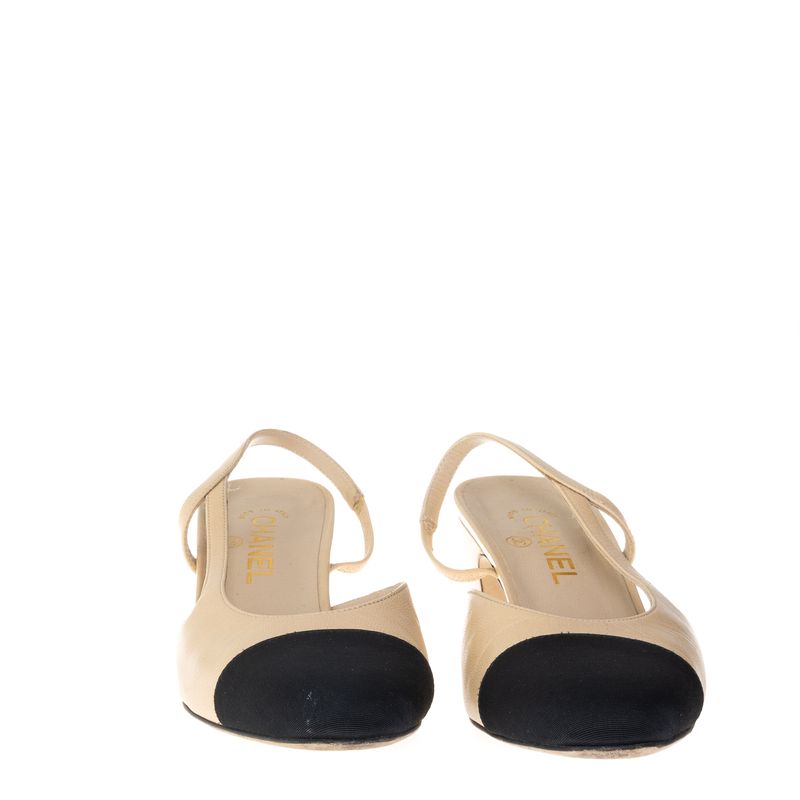 Slingback-Chanel-Bicolor-Couro-Bege-Tecido-Preto