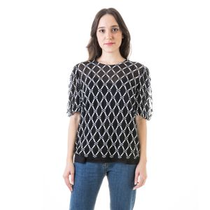 Blusa NK Tule Preto e Polígonos Brancos