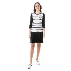 Vestido Red Valentino de Tricot Listrado Preto e Branco