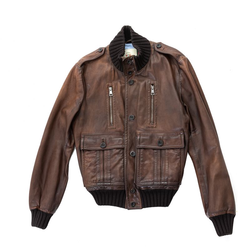 Jaqueta-de-Couro-Gucci-Marrom
