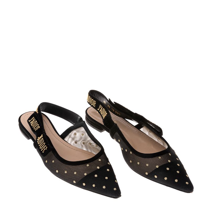 Slingback-Christian-Dior-J-adiore-Tule-Preto-com-Dourado-Sem-Salto