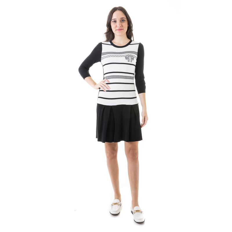 Vestido-Red-Valentino-de-Tricot-Listrado-Preto-e-Branco