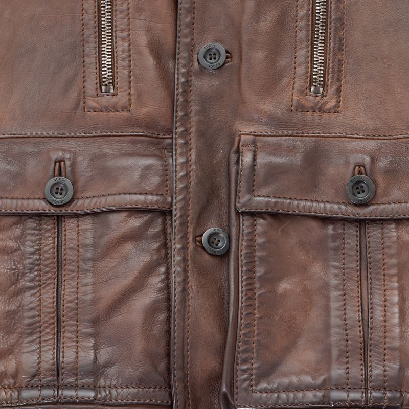 Jaqueta-de-Couro-Gucci-Marrom