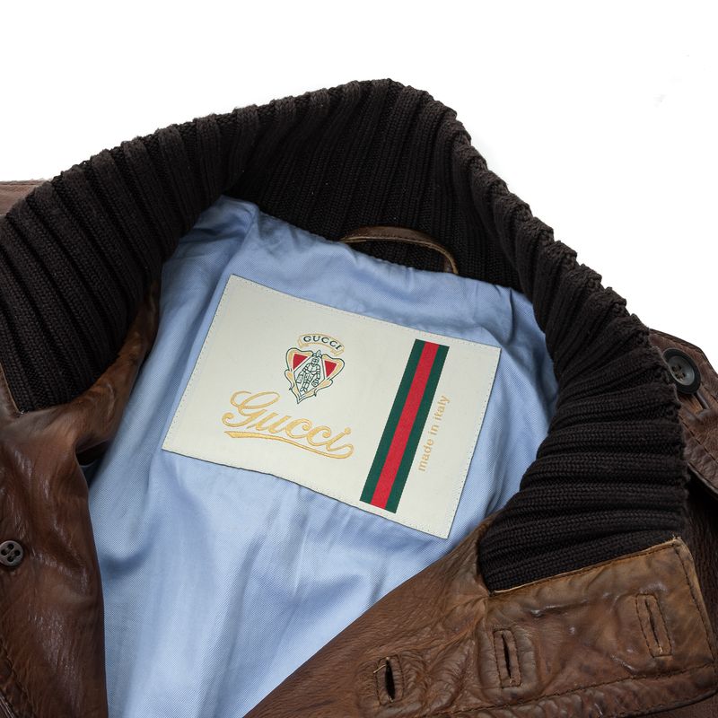 Jaqueta-de-Couro-Gucci-Marrom