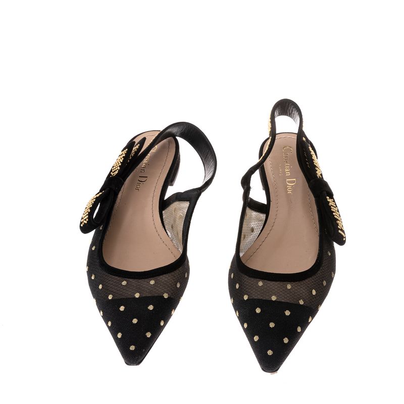 Slingback-Christian-Dior-J-adiore-Tule-Preto-com-Dourado-Sem-Salto