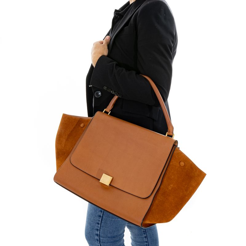 Bolsa-Celine-Trapeze-Caramelo-Couro-e-Camurca