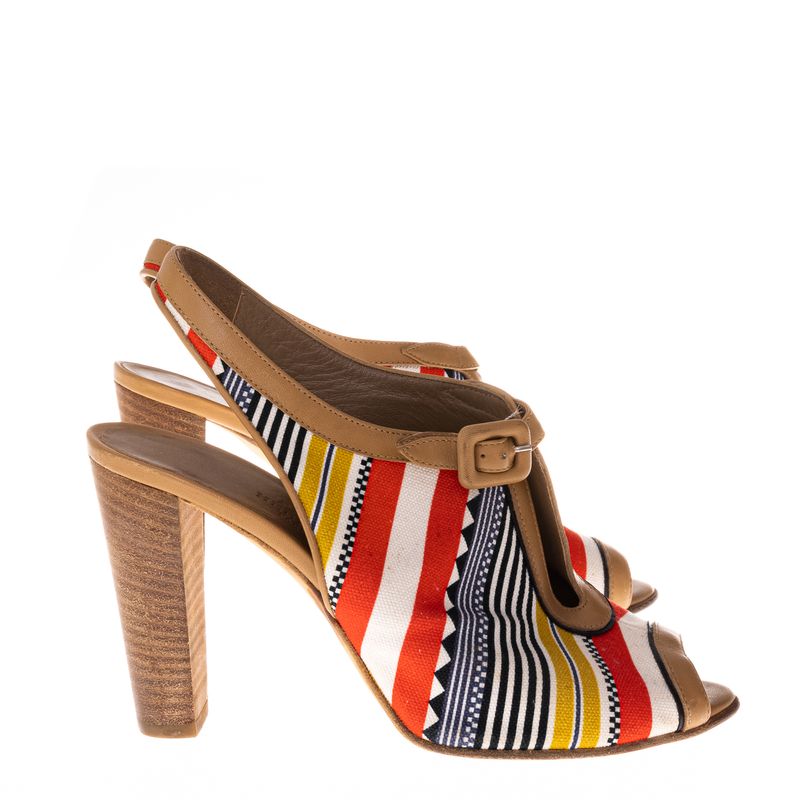 Sandalia-Hermes-Couro-Caramelo-Tecido-Multicolor