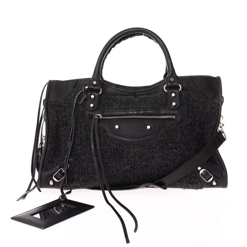 Bolsa-Balenciaga-Classic-City-Tweed-Preto