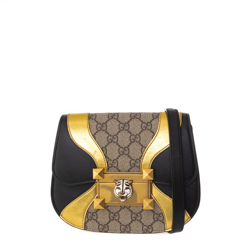 Bolsa-Gucci-Osiride-GG-Supreme-Couro-Dourado-e-Preto