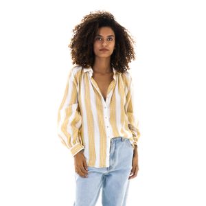 Camisa Cris Barros Listrada Bege com Amarelo