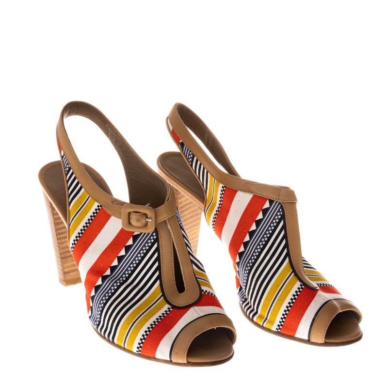 Sandalia-Hermes-Couro-Caramelo-Tecido-Multicolor