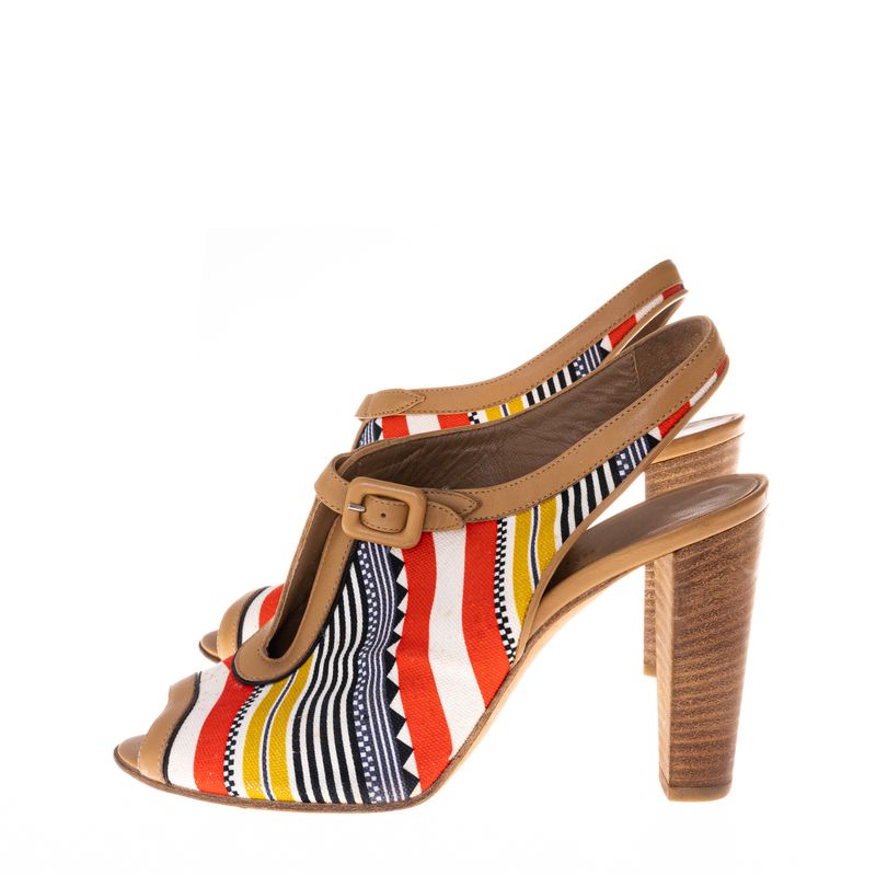 Sandalia-Hermes-Couro-Caramelo-Tecido-Multicolor