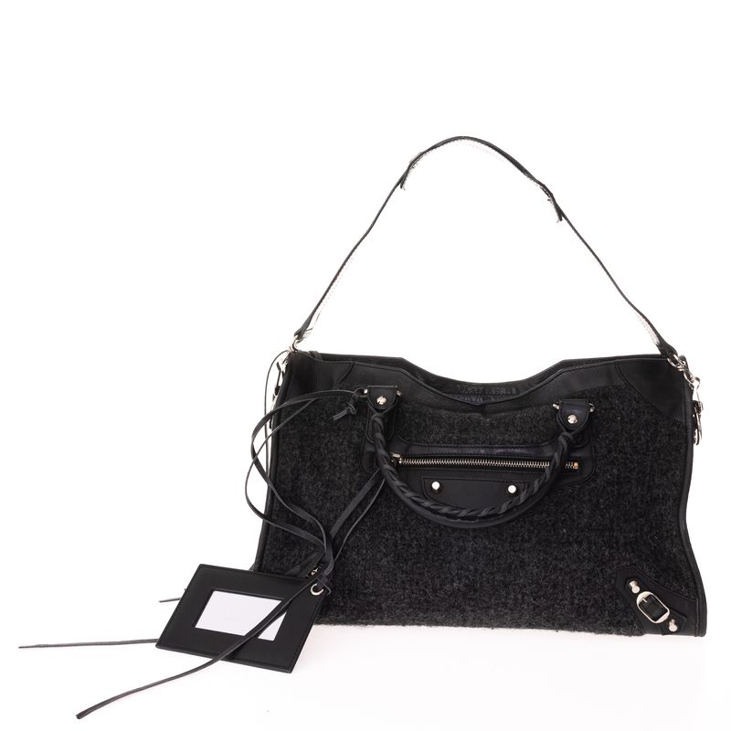 Bolsa-Balenciaga-Classic-City-Tweed-Preto