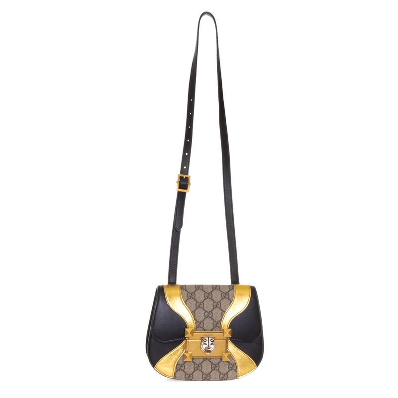Bolsa-Gucci-Osiride-GG-Supreme-Couro-Dourado-e-Preto