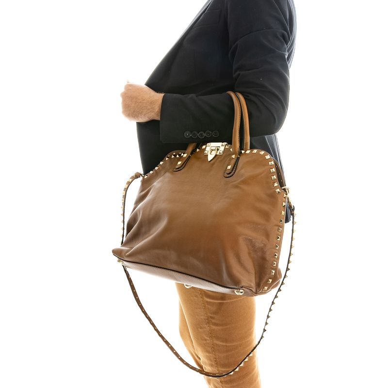 Bolsa-Valentino-Rockstud-Tote-Couro-Caramelo