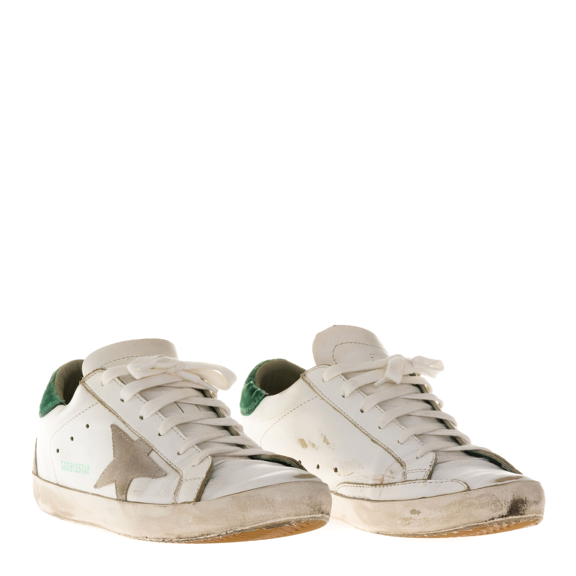 Tênis Golden Goose Superstar Branco e Verde Brechó de luxo Prettynew