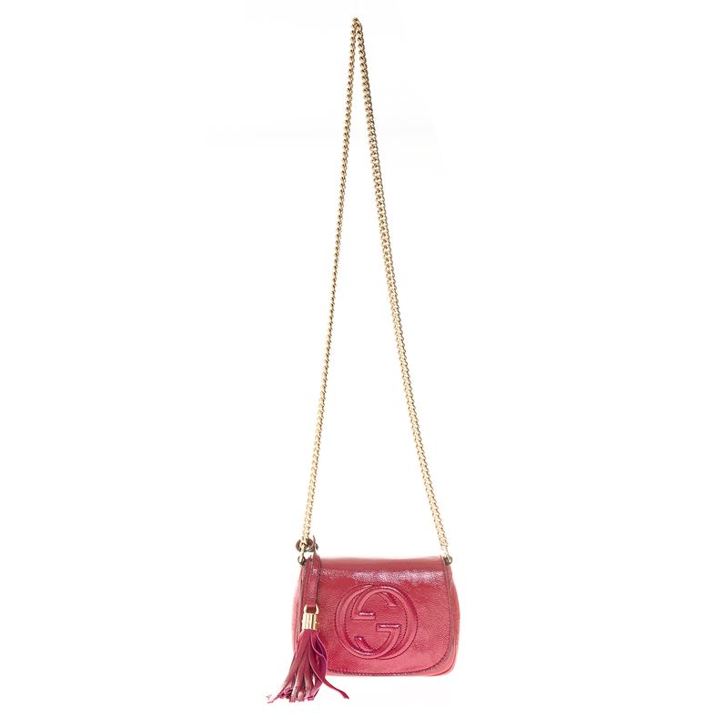 Bolsa-Gucci-Soho-Chain-Flap-Verniz-Rosa