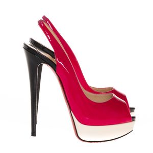 Peep Toe Christian Louboutin Verniz Magenta e Branco