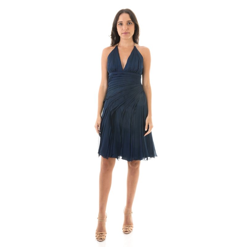 Vestido-Roberto-Cavalli-Babados-Azul-Marinho
